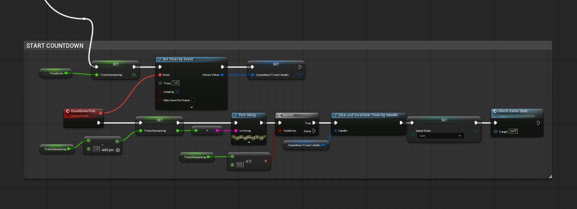 Countdown iteration: a looping timer, time decrement, timer cleanup and Lost state.