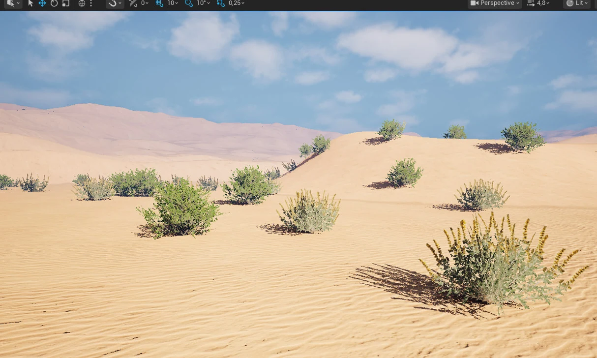 Procedural placement of desert vegetation.