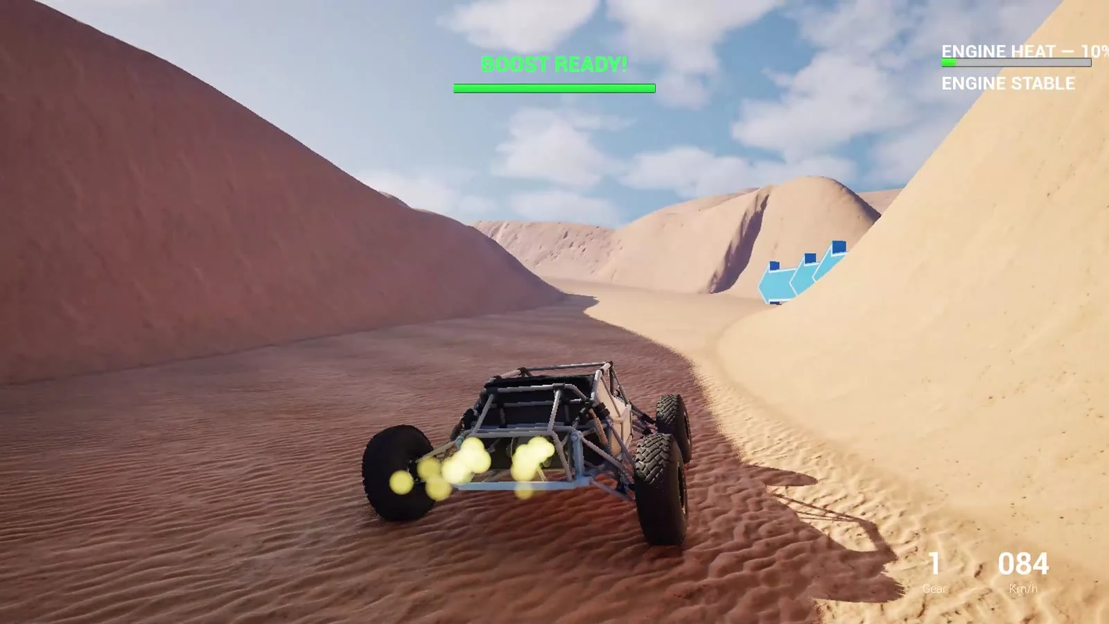 Boost and vehicle HUD feedback during gameplay.